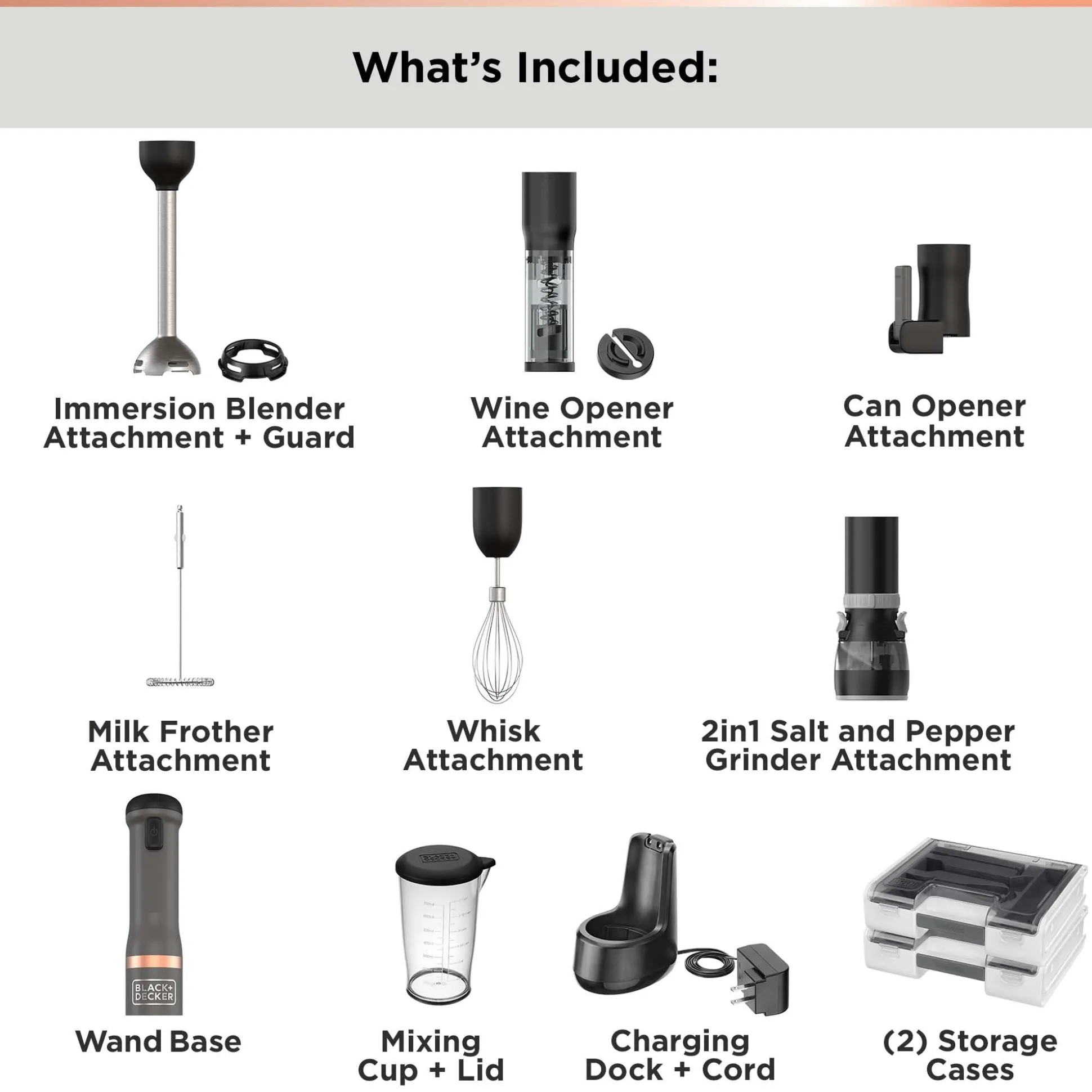 kitchen wand™ Cordless 6 in 1 Immersion Blender & Kitchen Multi-tool, Grey