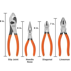4 Piece Plier Set With Comfort Grips: 8 in, 7 in, Two 6 in.