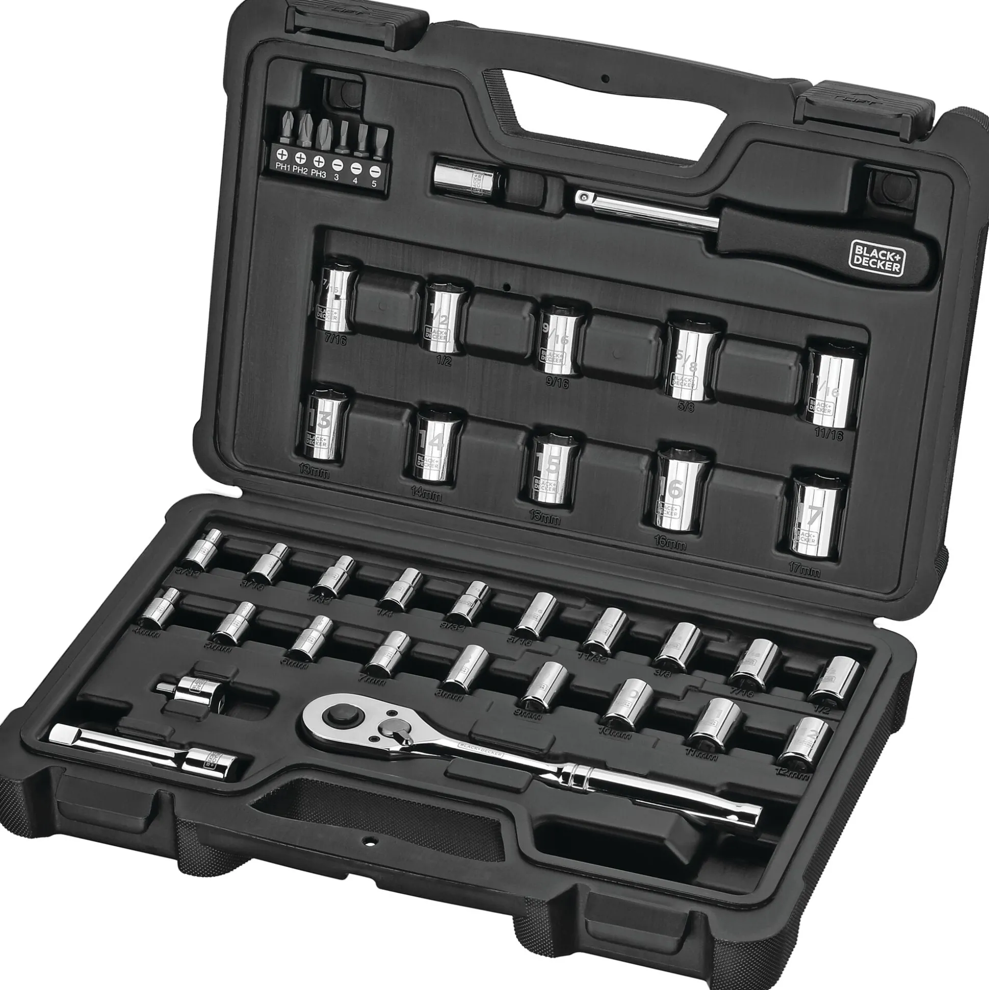 Socket Set, 40-Piece, Chrome, Carrying Case
