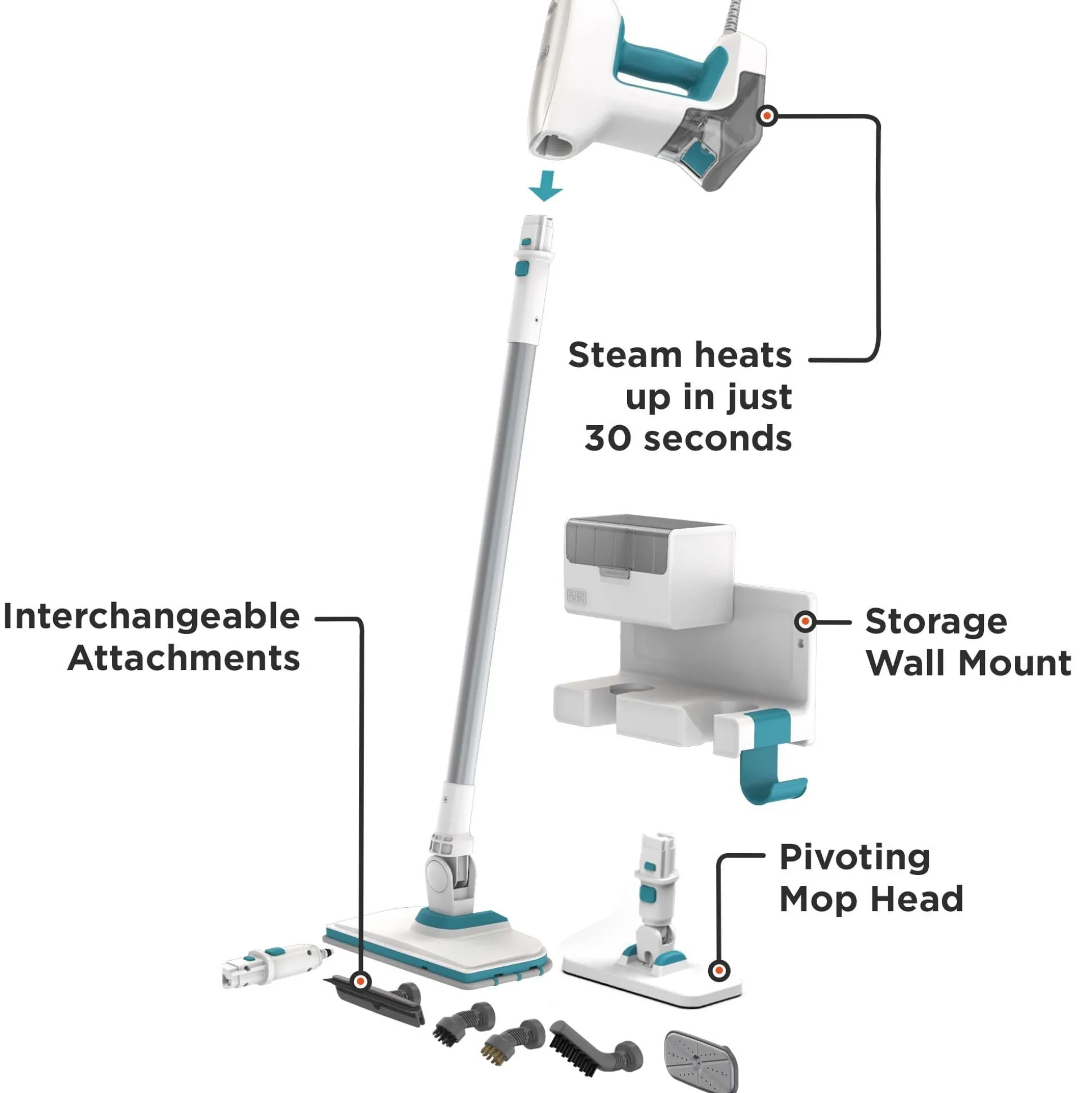 SteamMop™ Multipurpose Steam Cleaning System with 7 Attachments + Storage Wall Mount