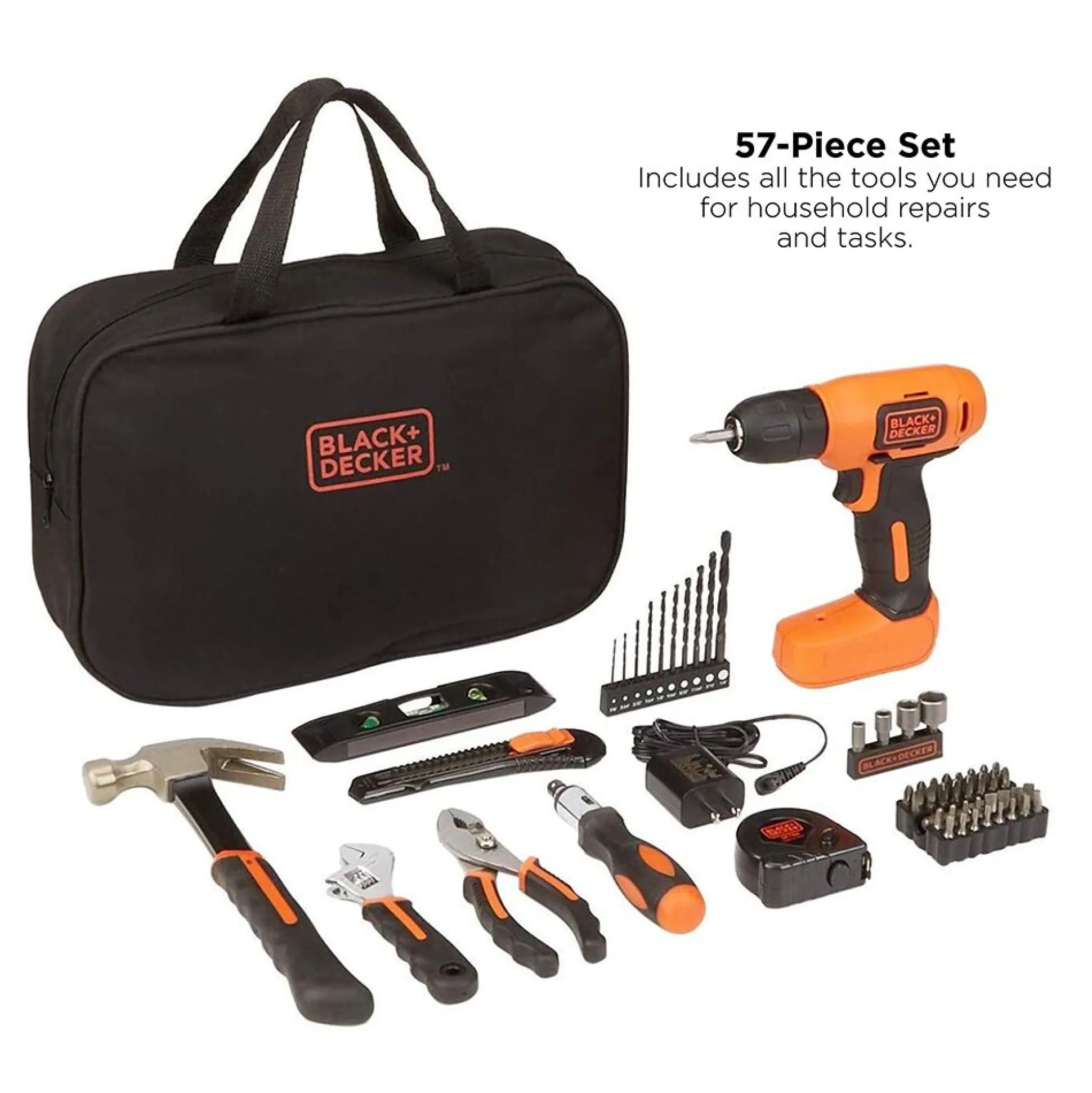 8V Drill & Home Tool Kit, 57 Piece
