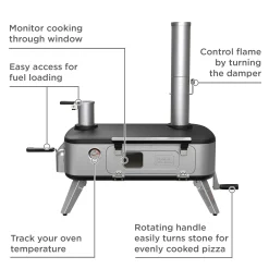 vera™ Pizza Oven, Outdoor, Wood Charcoal Pellet Fired Pizza Oven, Rotating Handle and Temperature Gauge, Portable with Folding Legs for Easy Storage