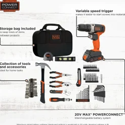 20V MAX* POWERCONNECT™ Cordless Drill/Driver with 83-Piece Home Project Kit and Tool Bag, Battery and Charger Included