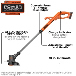 20V MAX* POWERCONNECT™ Cordless 10 Inch String Trimmer and Edger Kit, Battery and Charger Included