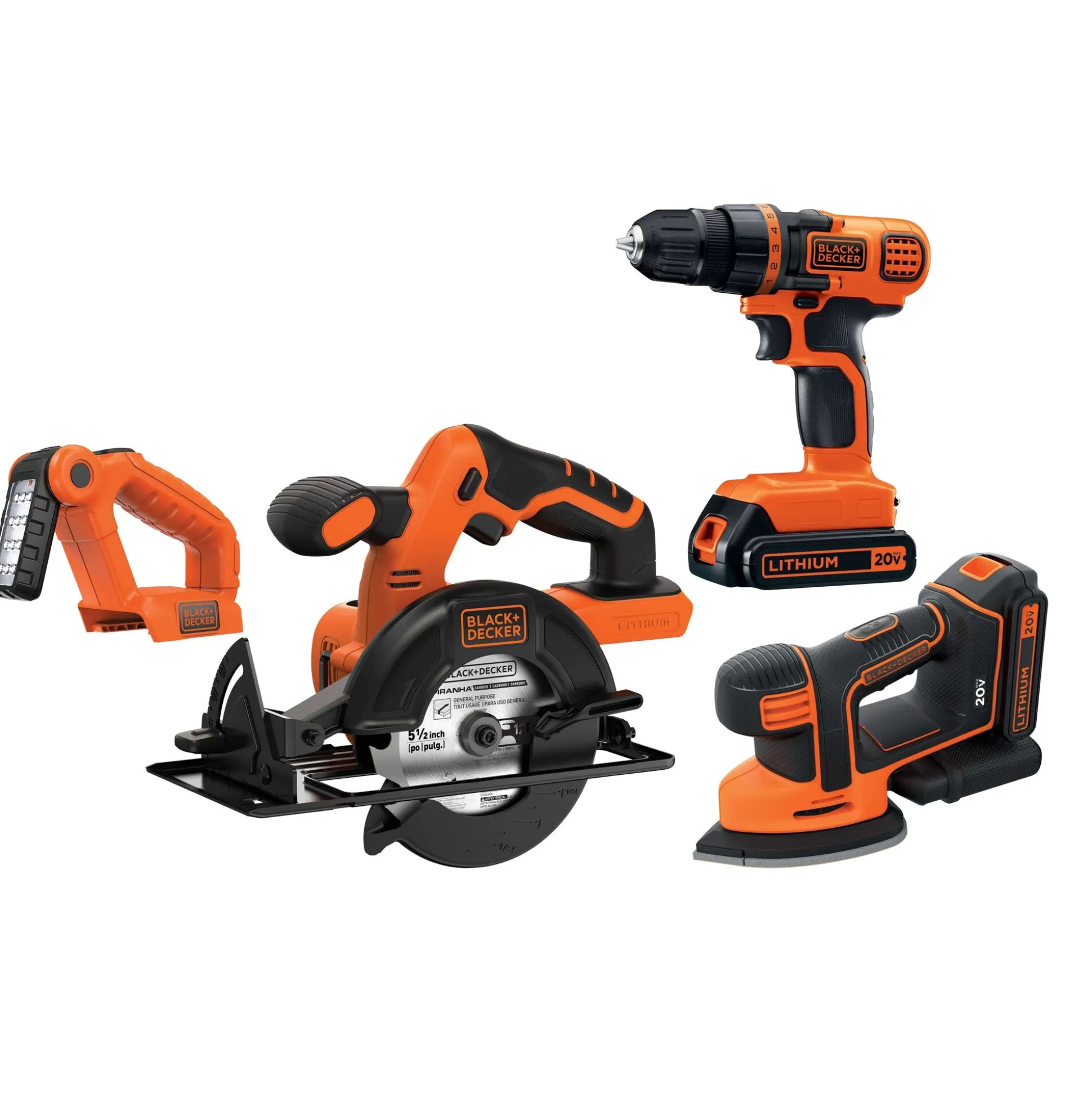 20V MAX* POWERCONNECT™ Cordless 4-Tool Combo Kit: Drill/Driver, Circular Saw, MOUSE™ Detail Sander and Light, Battery and Charger Included
