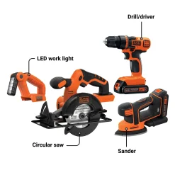 20V MAX* POWERCONNECT™ Cordless 4-Tool Combo Kit: Drill/Driver, Circular Saw, MOUSE™ Detail Sander and Light, Battery and Charger Included