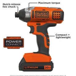 20V MAX* POWERCONNECT™ 1/4 Inch Cordless Impact Driver, Battery and Charger Included