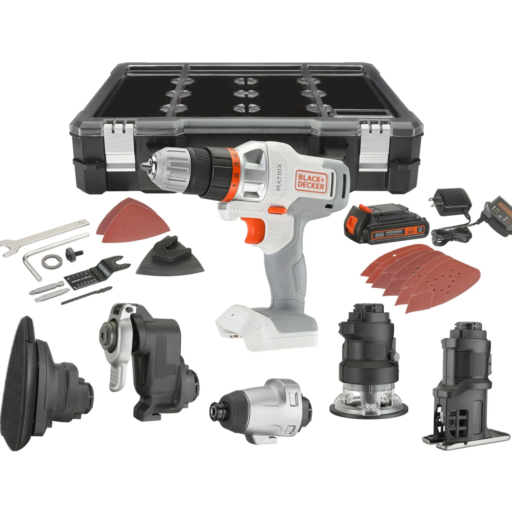 20V MAX *POWERCONNECT™ MATRIX™ Cordless Drill and 6-Piece Power Tool Combo Kit, Battery and Charger Included (White)